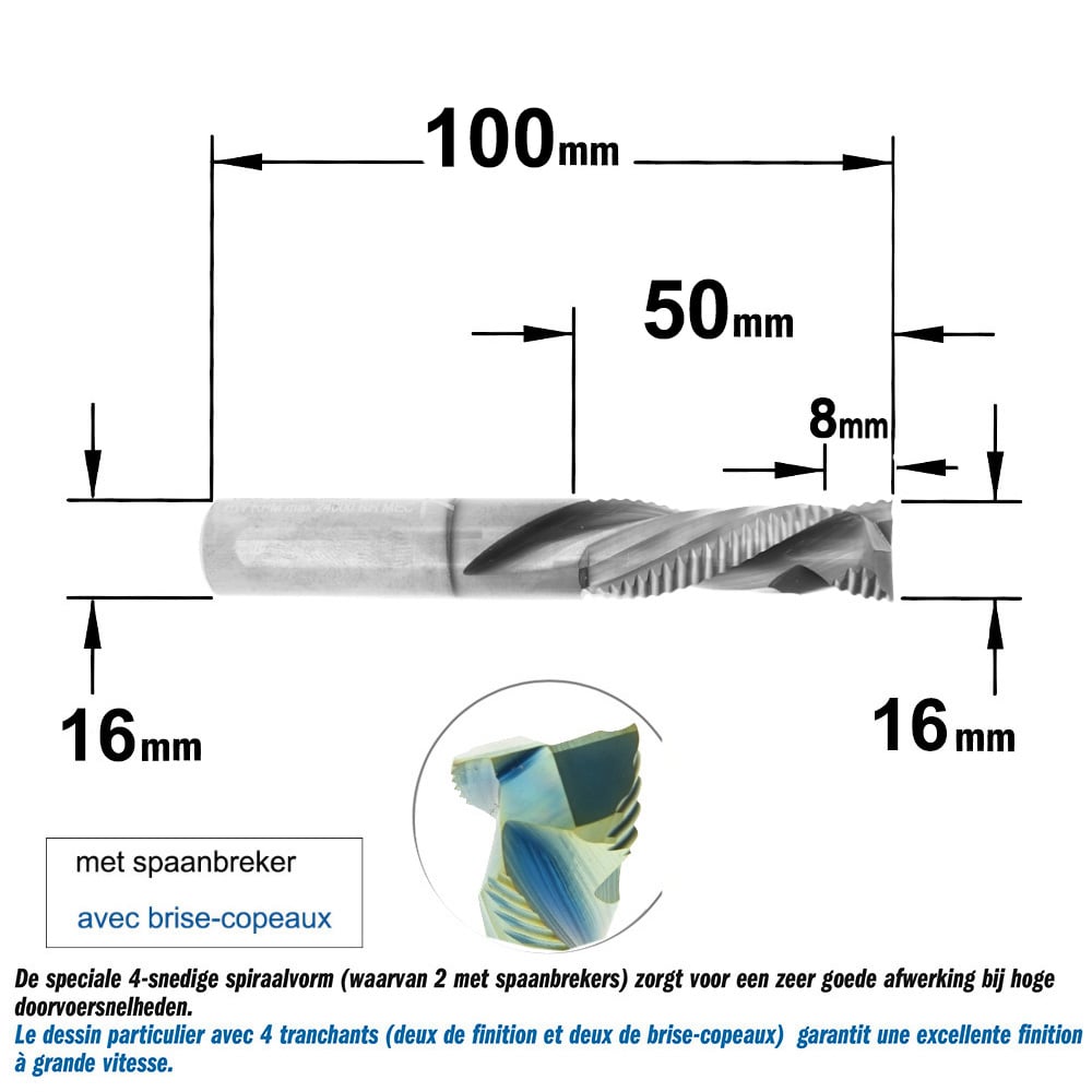Gecombineerde positieve spiraal - en schrobfrees, HWM + coating