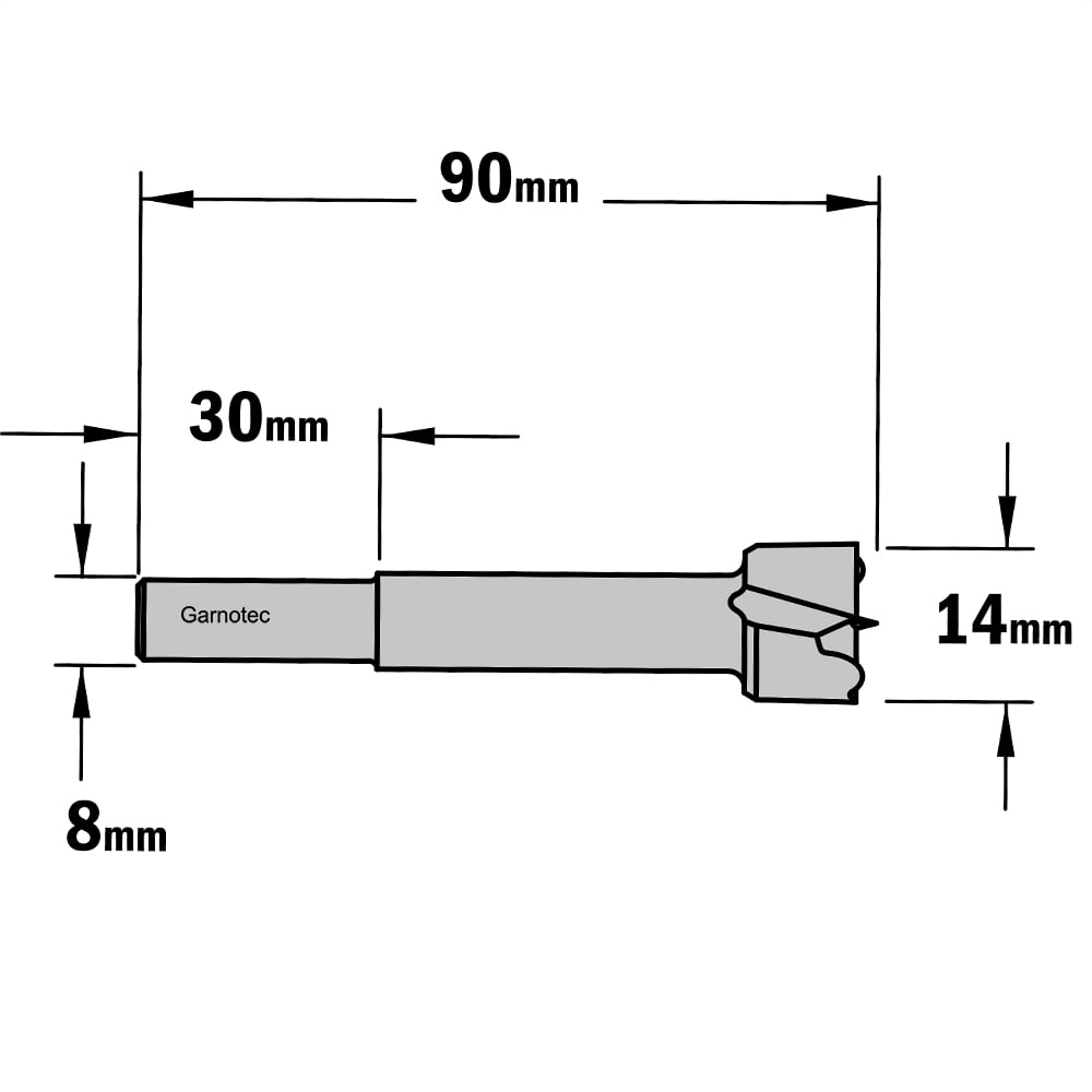Cilinderkopboor D=14, rechts