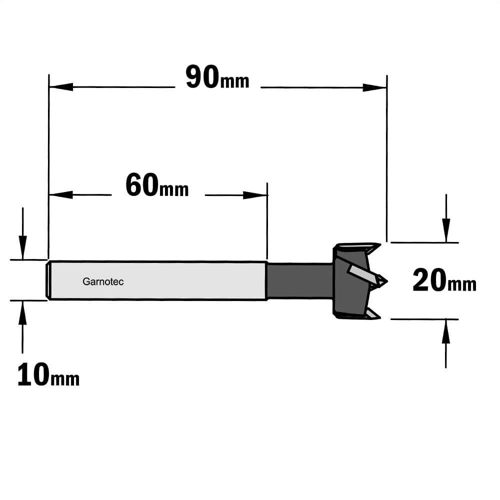 Cilinderkopboor D=20, rechts