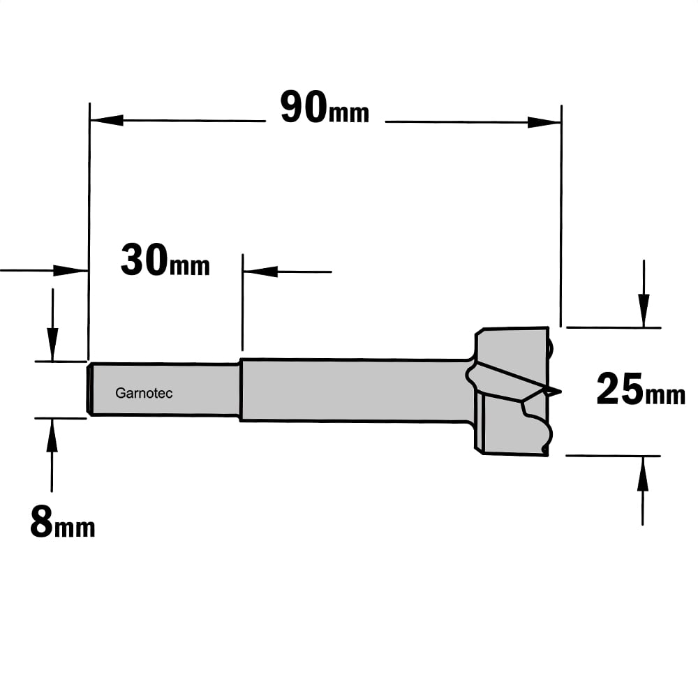 Cilinderkopboor D=25, rechts
