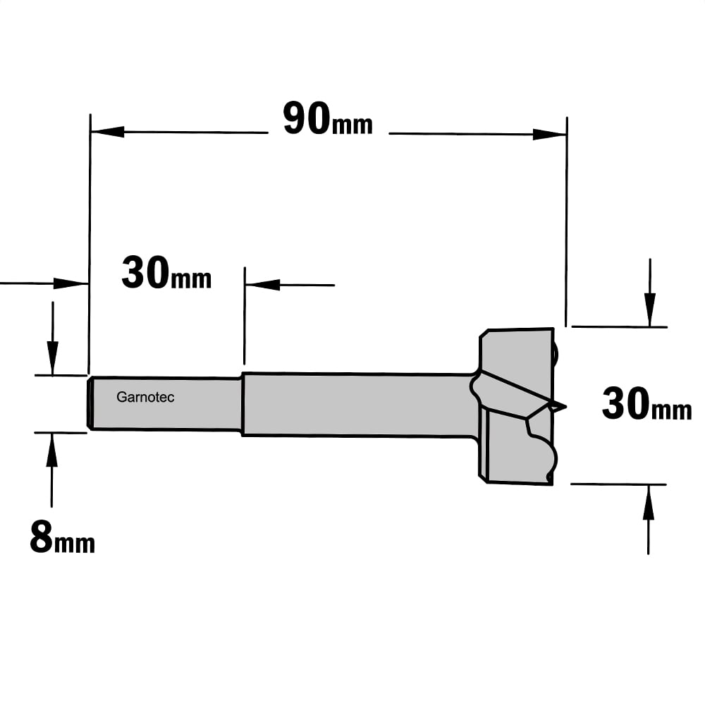 Cilinderkopboor D=30, rechts