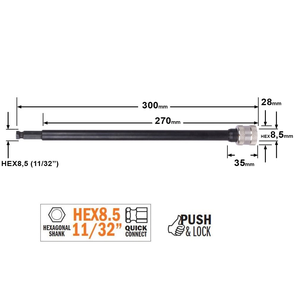 Verlengstuk met zeskantschacht aansluiting PUSH&LOCK, CMT
