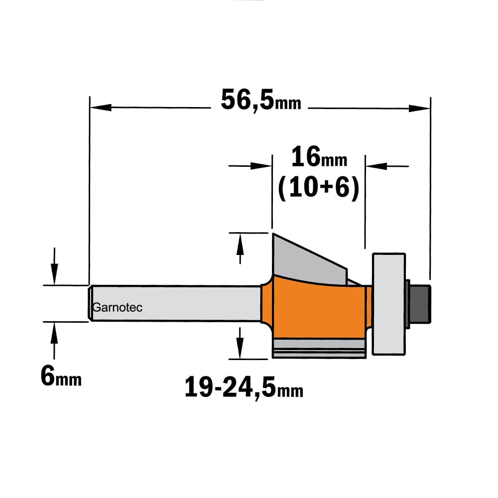 Kantenfrees 0° - 25° met geleidelager, HW