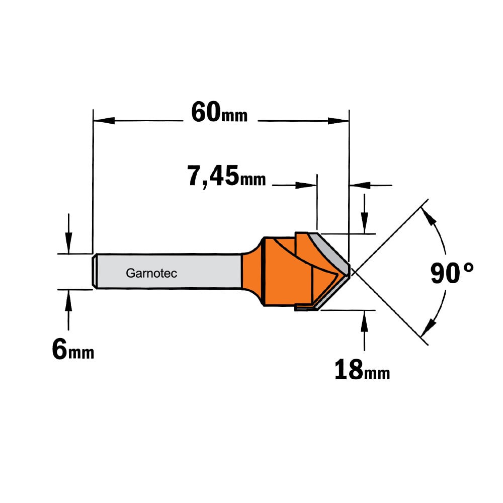 V-groef frees 90° voor alucobond, HW