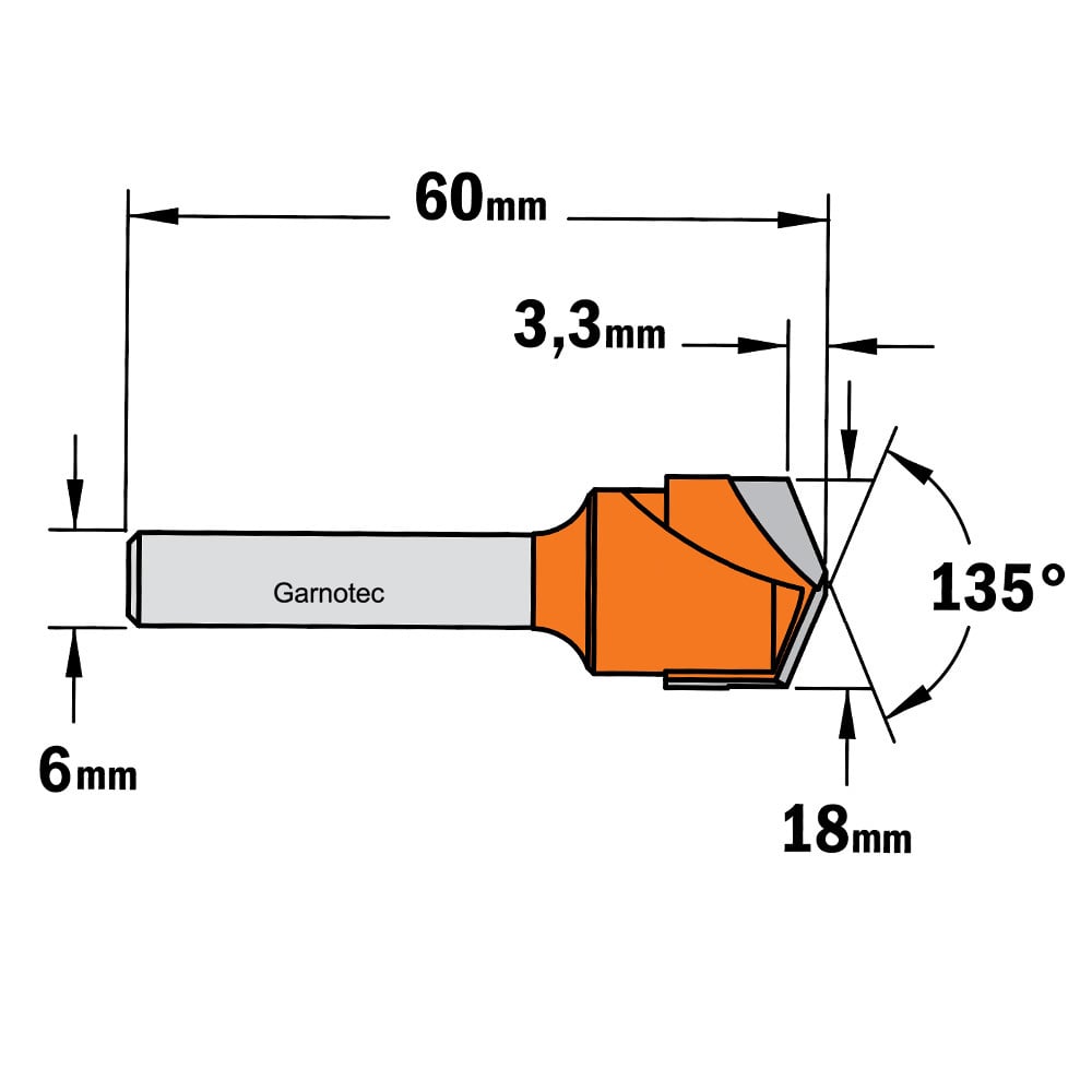 V-groef frees 135° voor alucobond, HW