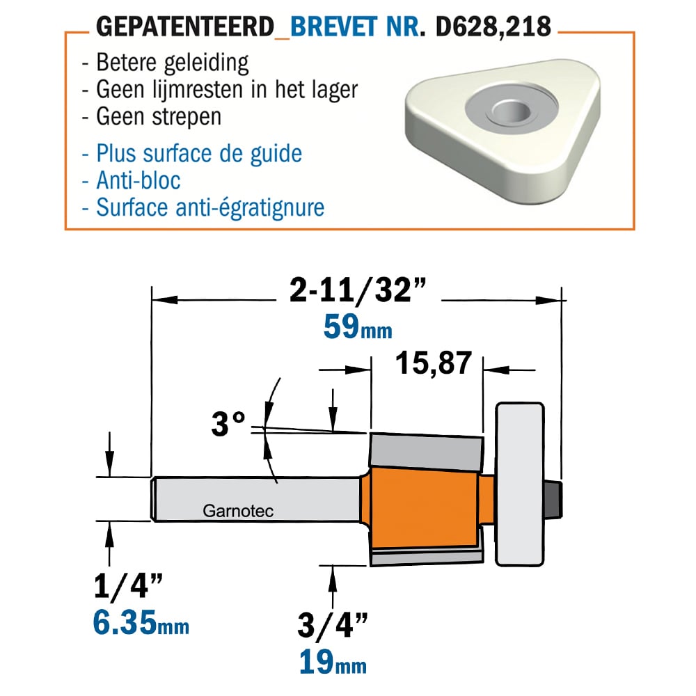Kantenfrees 3° met Delrin" lager", HW