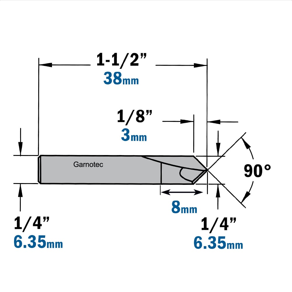 V-groef frees 90°, HWM