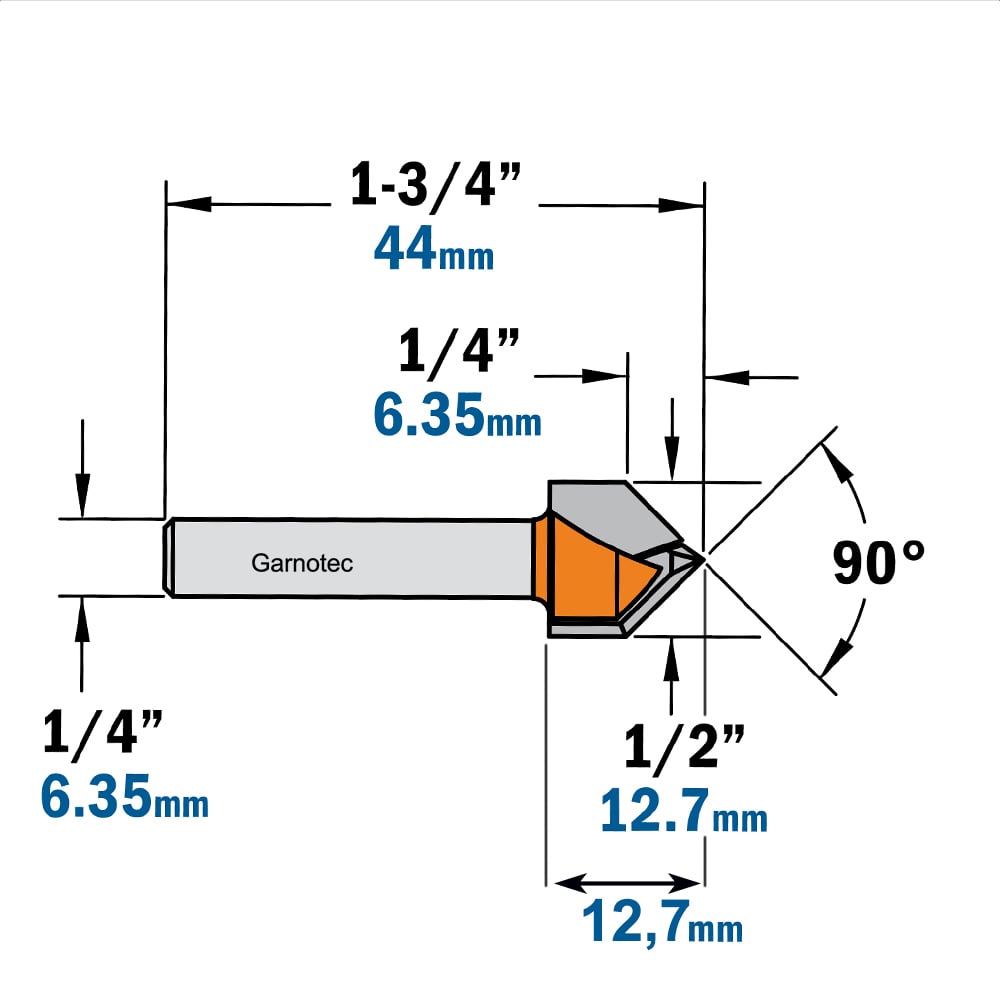 V-groef frees 90°, HW