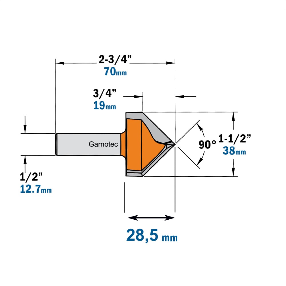 V-groef frees 90°, HW