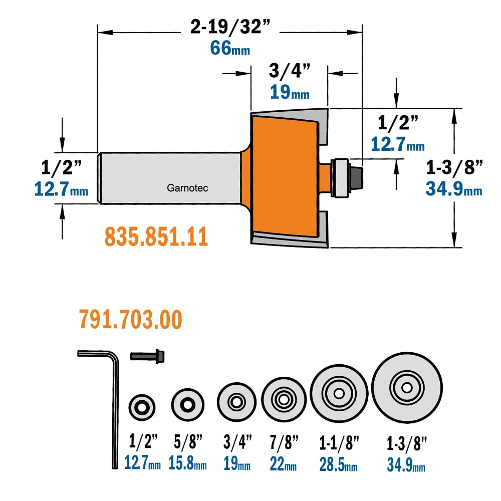 Set met rabatfrees + 6 kogellagers, HW