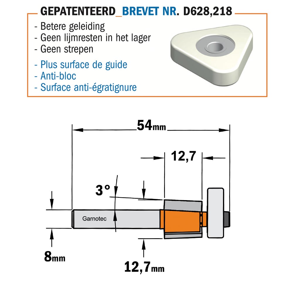 Kantenfrees 3° met Delrin" lager", HW