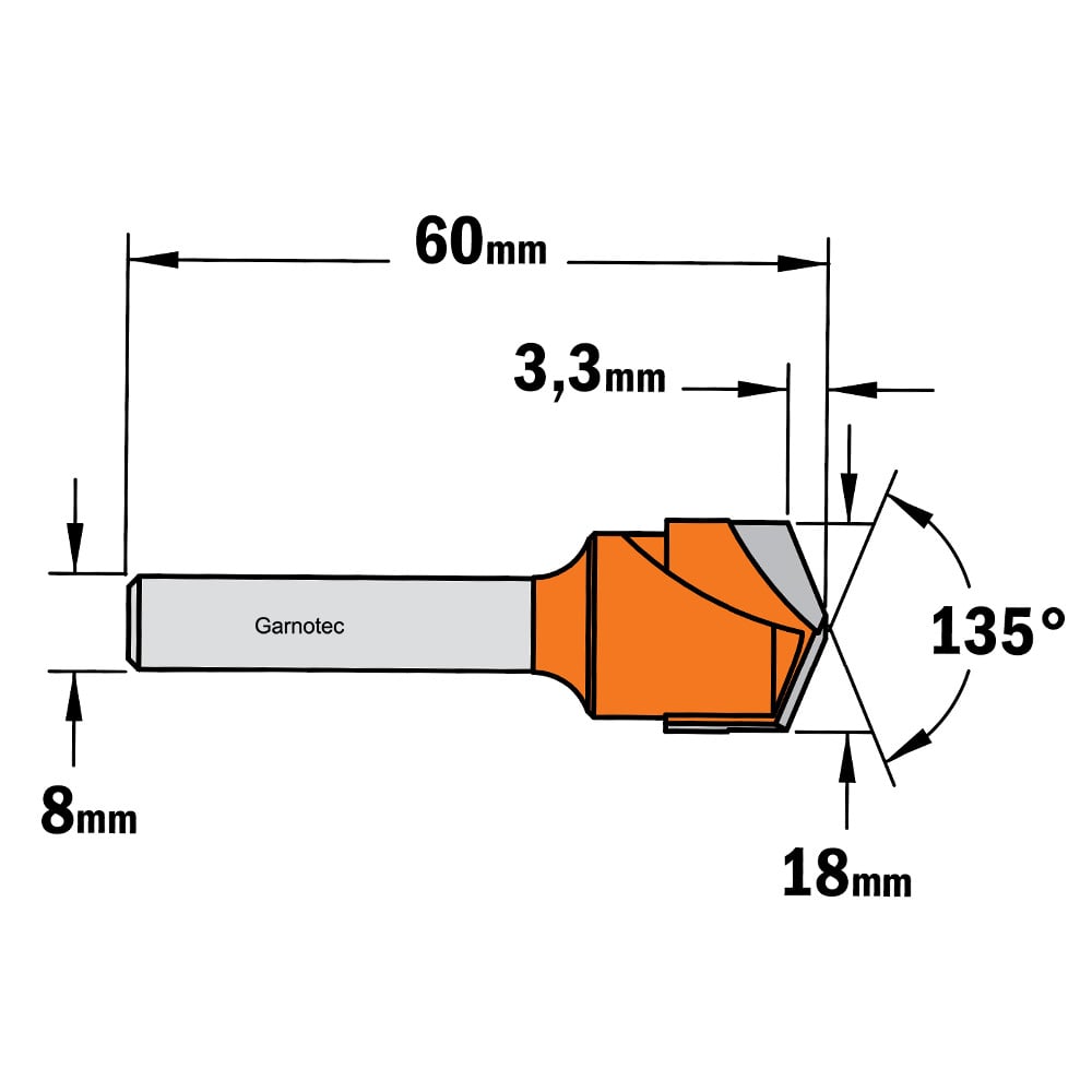 V-groef frees 135° voor alucobond, HW