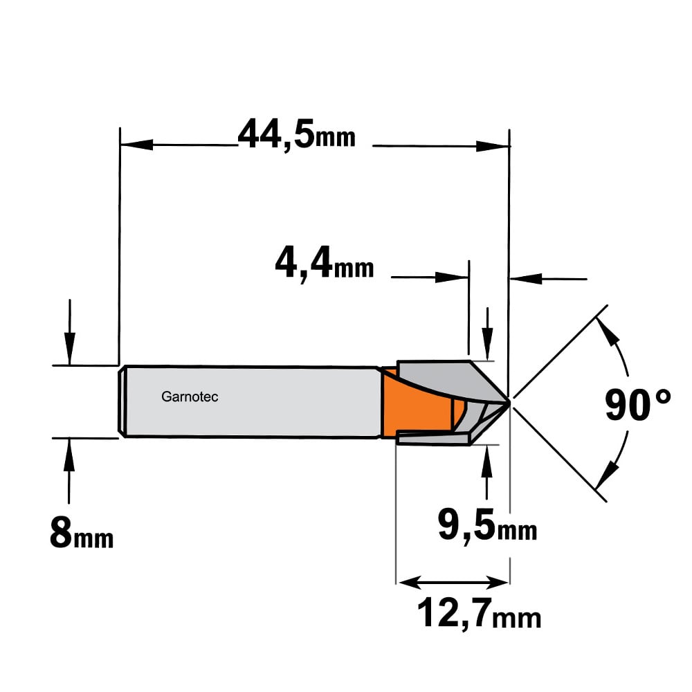 V-groef frees 90°, HW