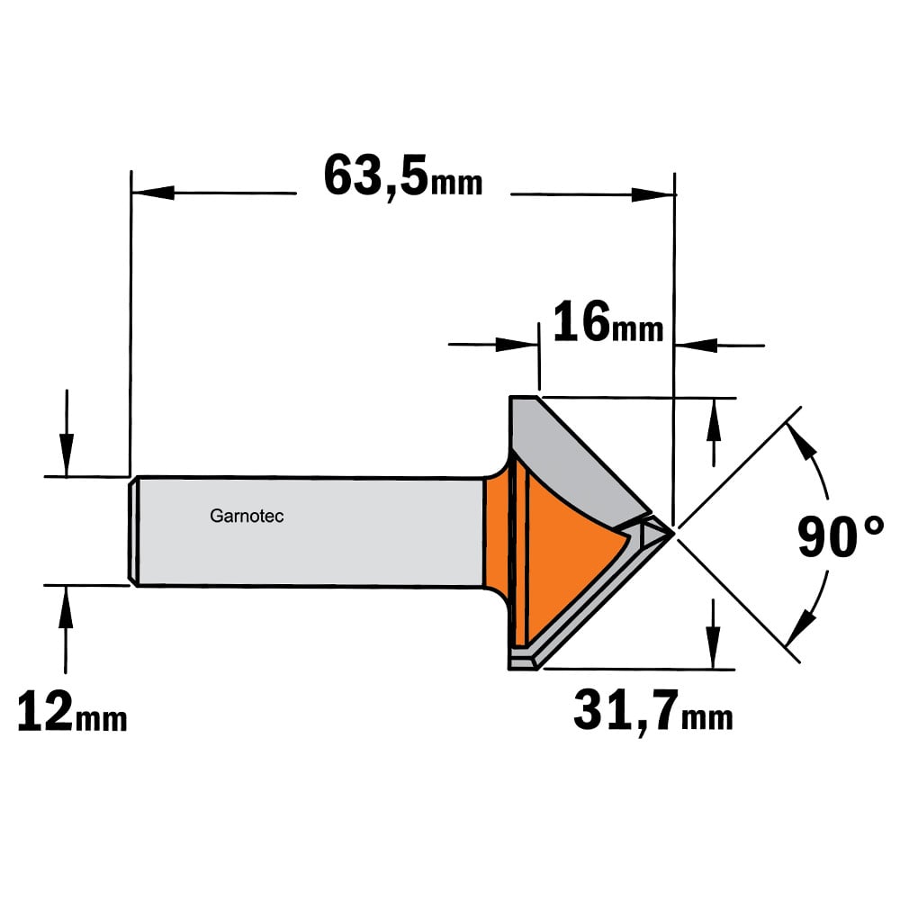 V-groef frees 90°, HW