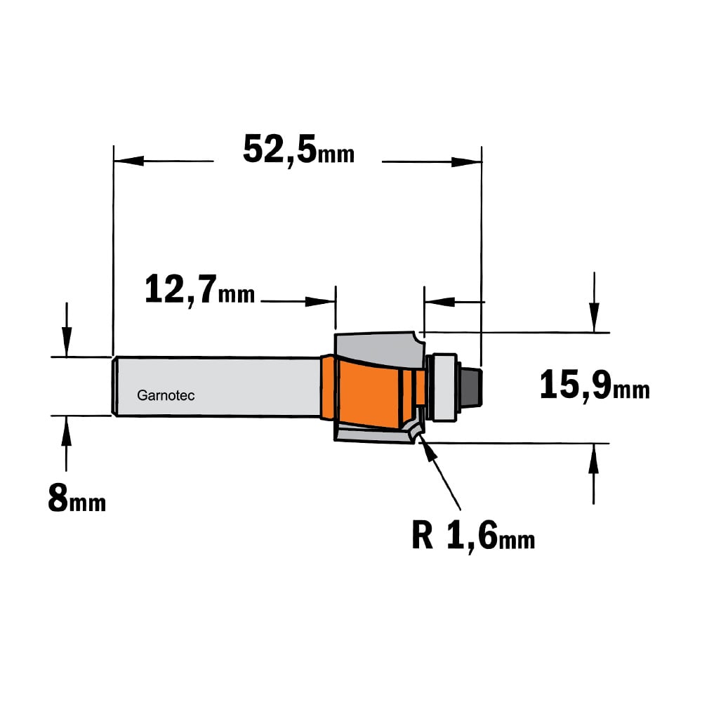 Holle radiusfrees met opstaande kant, HW