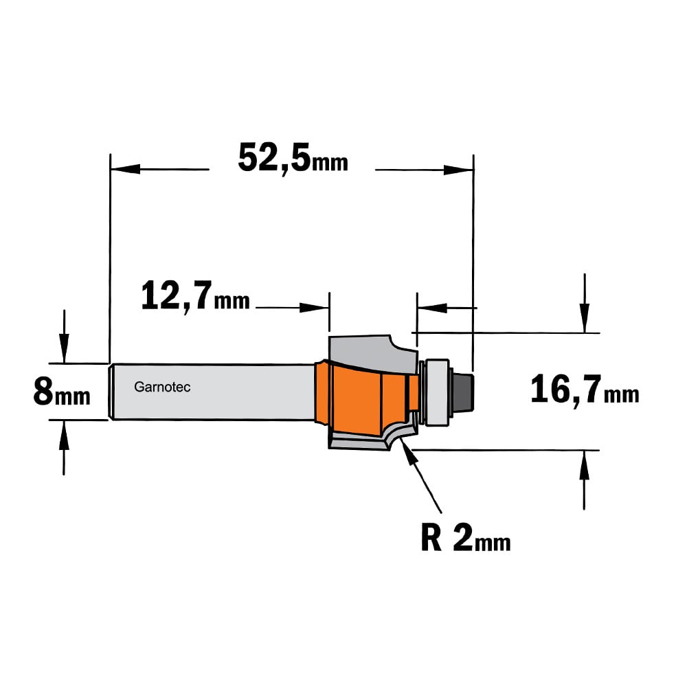 Holle radiusfrees met opstaande kant, HW