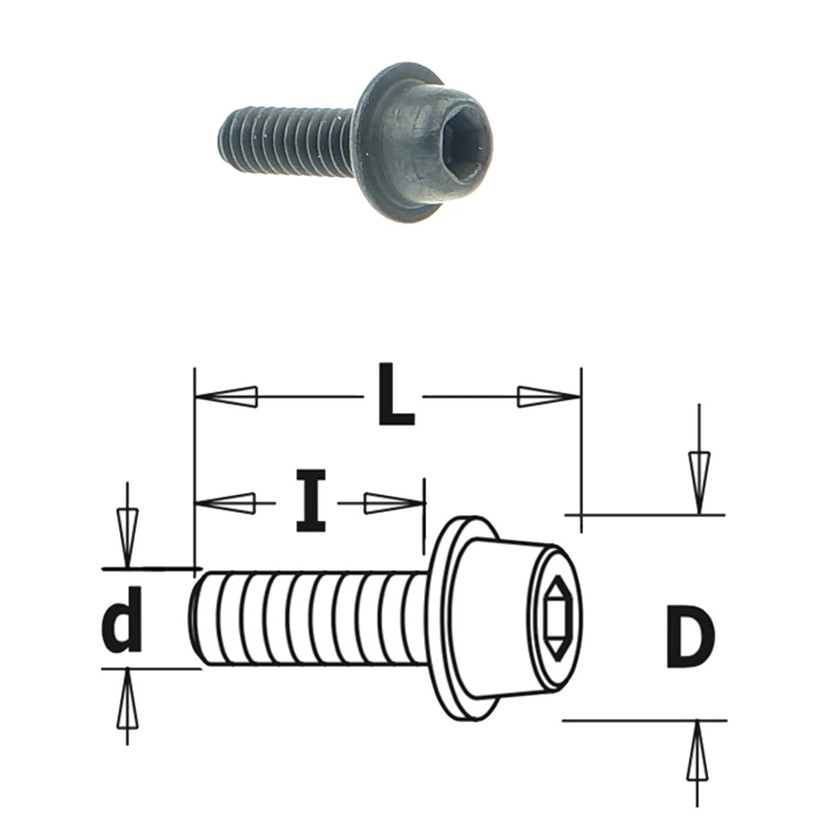 Inbusbout met ronde kop + vast rondel