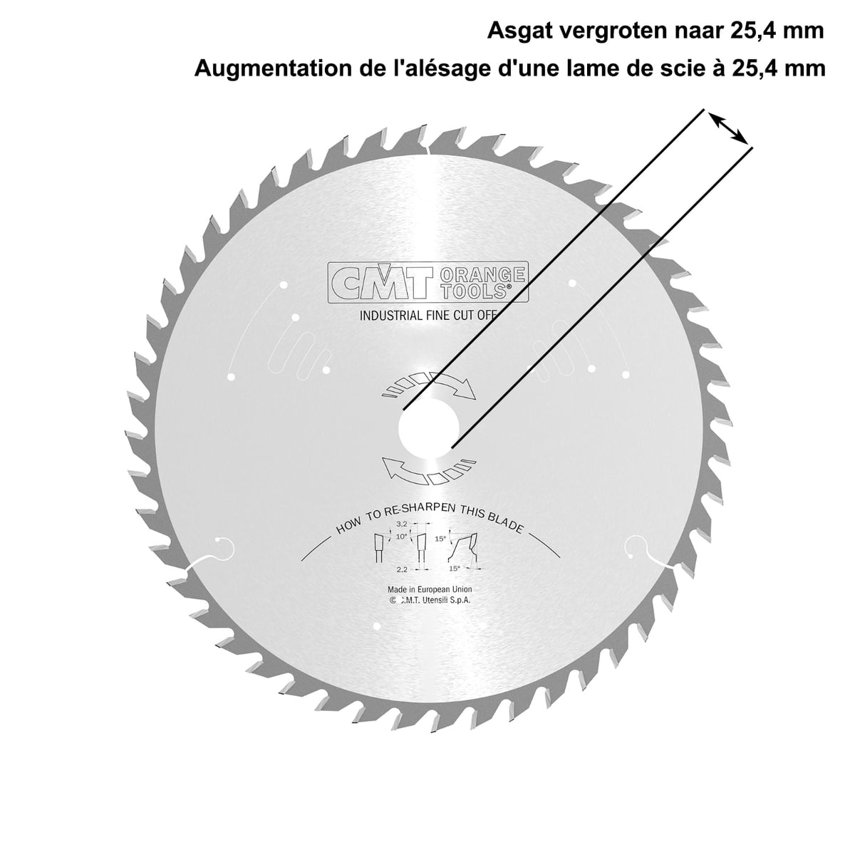 Asgat van een zaagblad vergroten naar 25,4mm