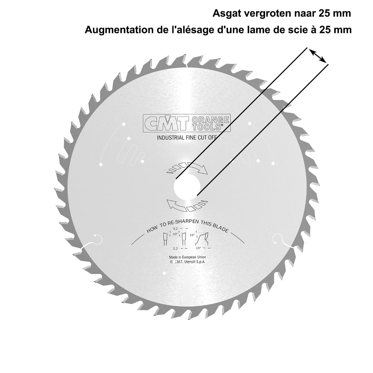 Asgat van een zaagblad vergroten naar 25mm