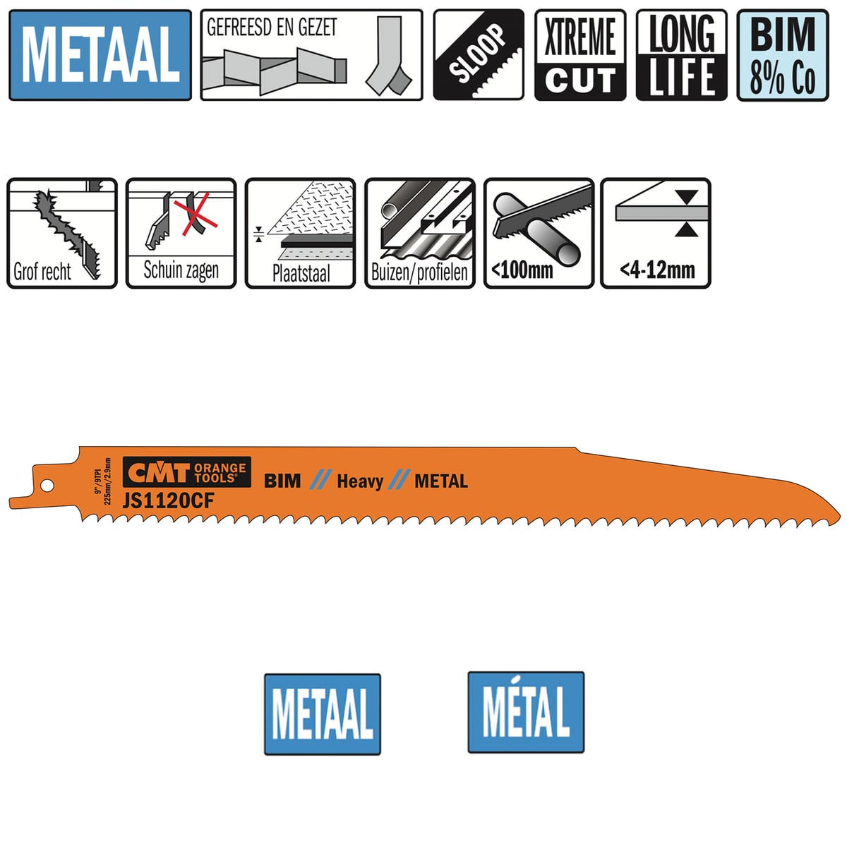 Reciprozaagblad Bi-metaal 225mm x 1,6 x 9TPI