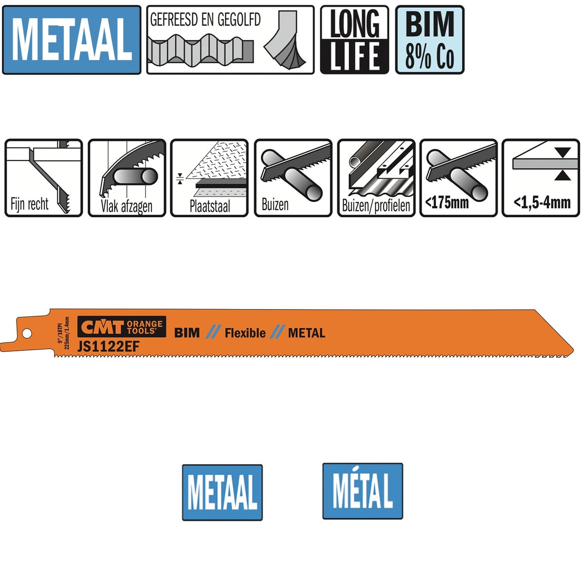 Reciprozaagblad Bi-metaal 225mm x 0,9 x 18TPI