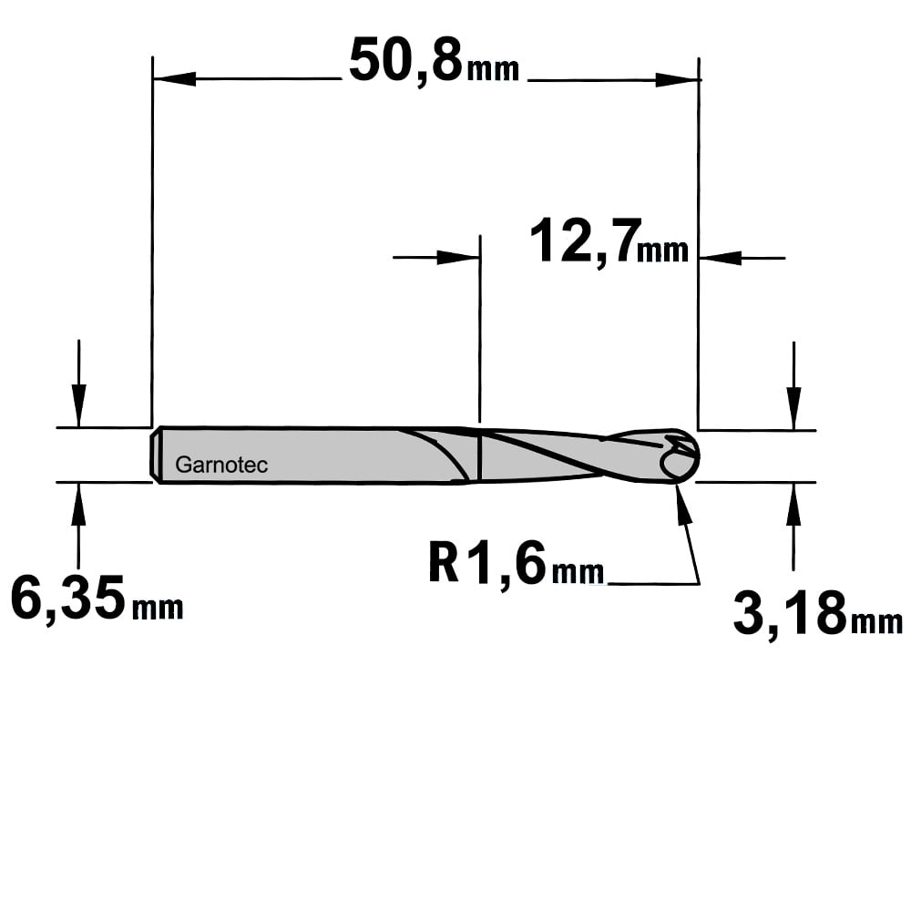 Spiraalfrees met bolle kop, HWM