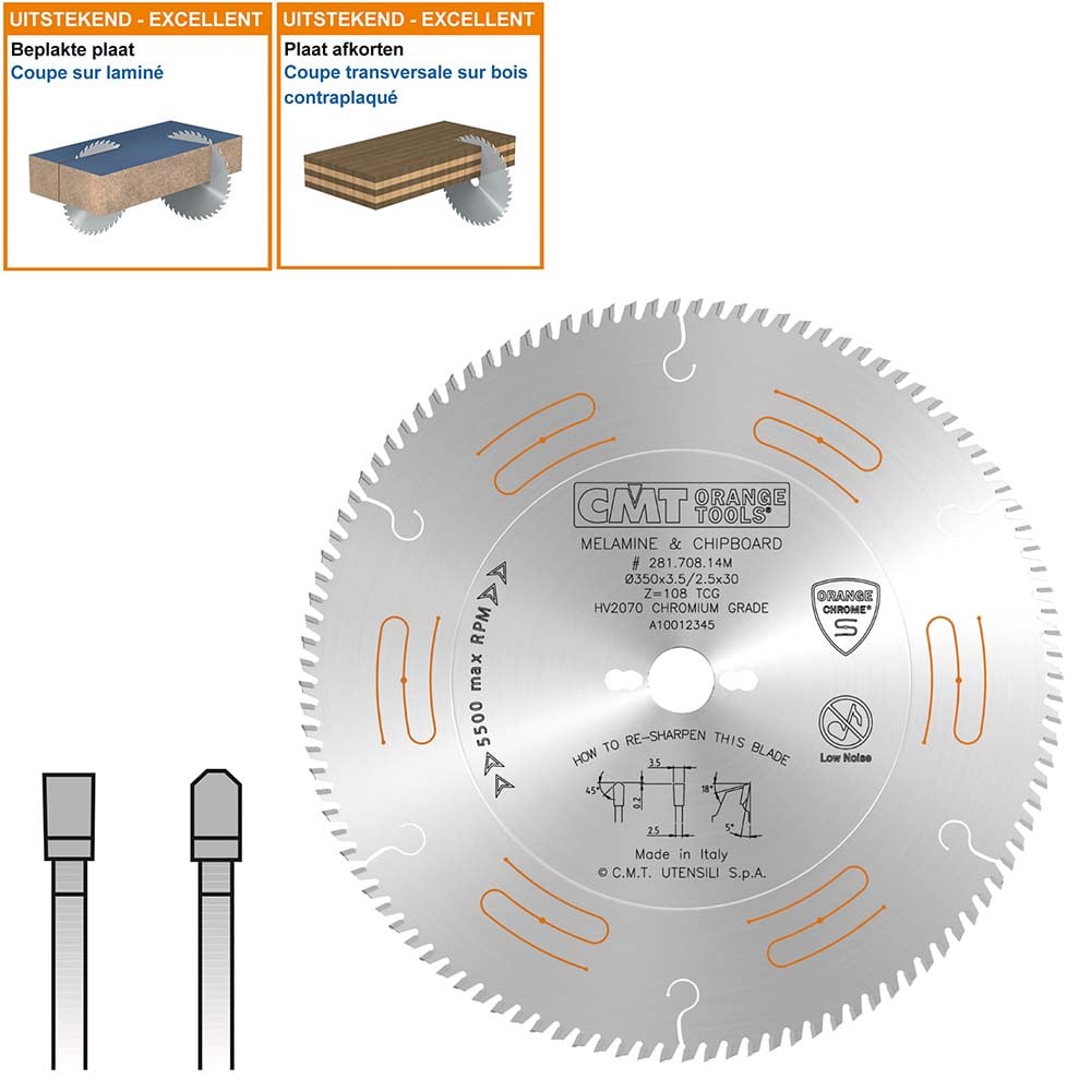 Geluidsarme zaag met chroom-coating