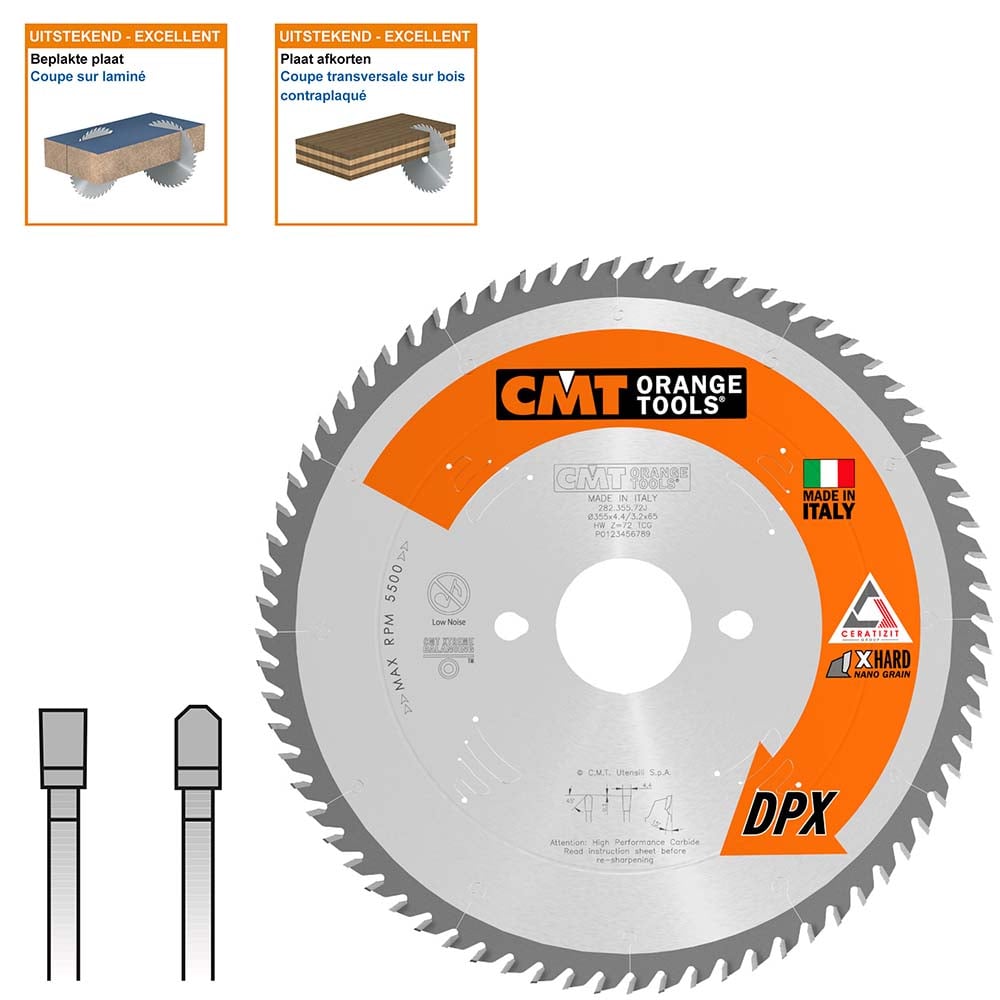 Plaatzaagblad met DPX hardmetalen tanden, CMT