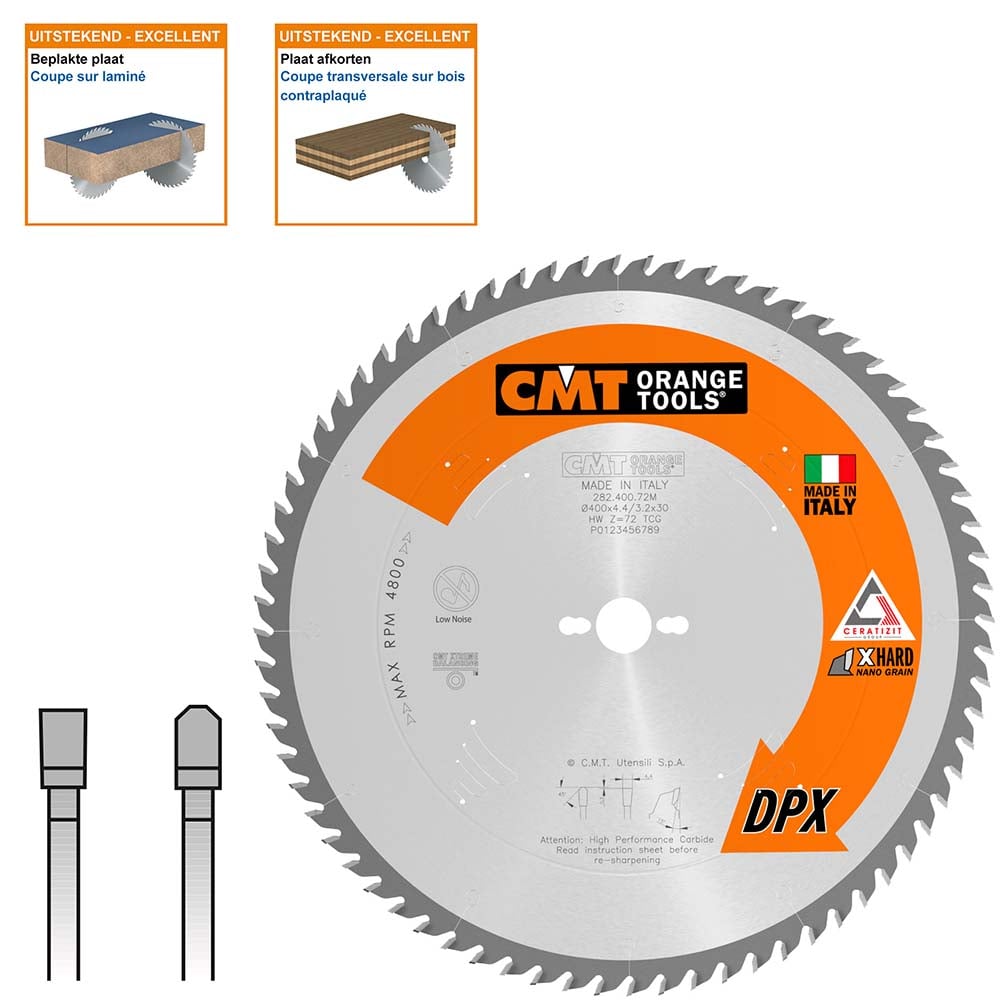 Plaatzaagblad met DPX hardmetalen tanden, CMT
