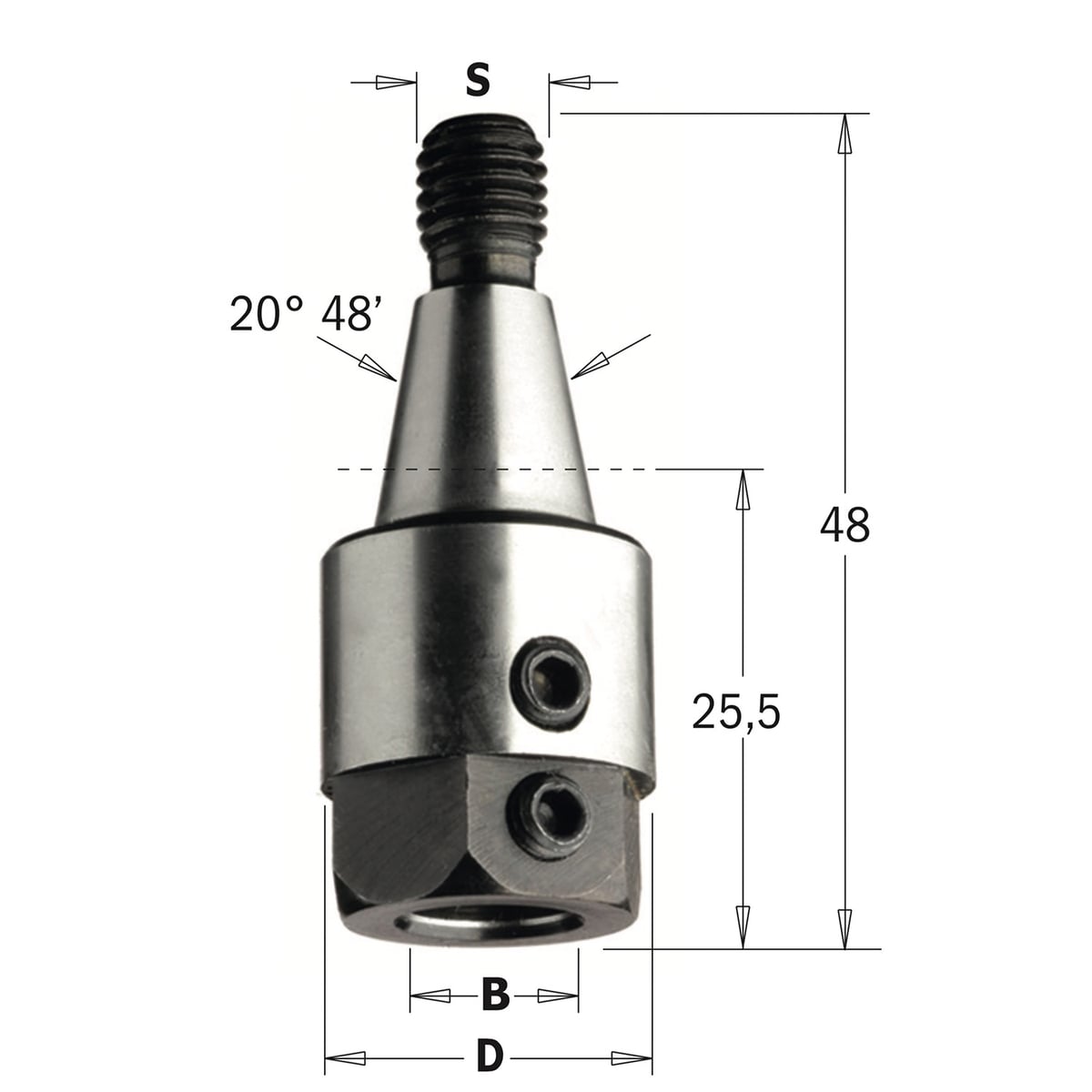 Boorhouder met centreerconus 20° 48', links