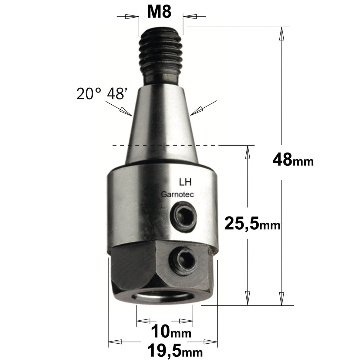 Boorhouder met centreerconus 20° 48', links