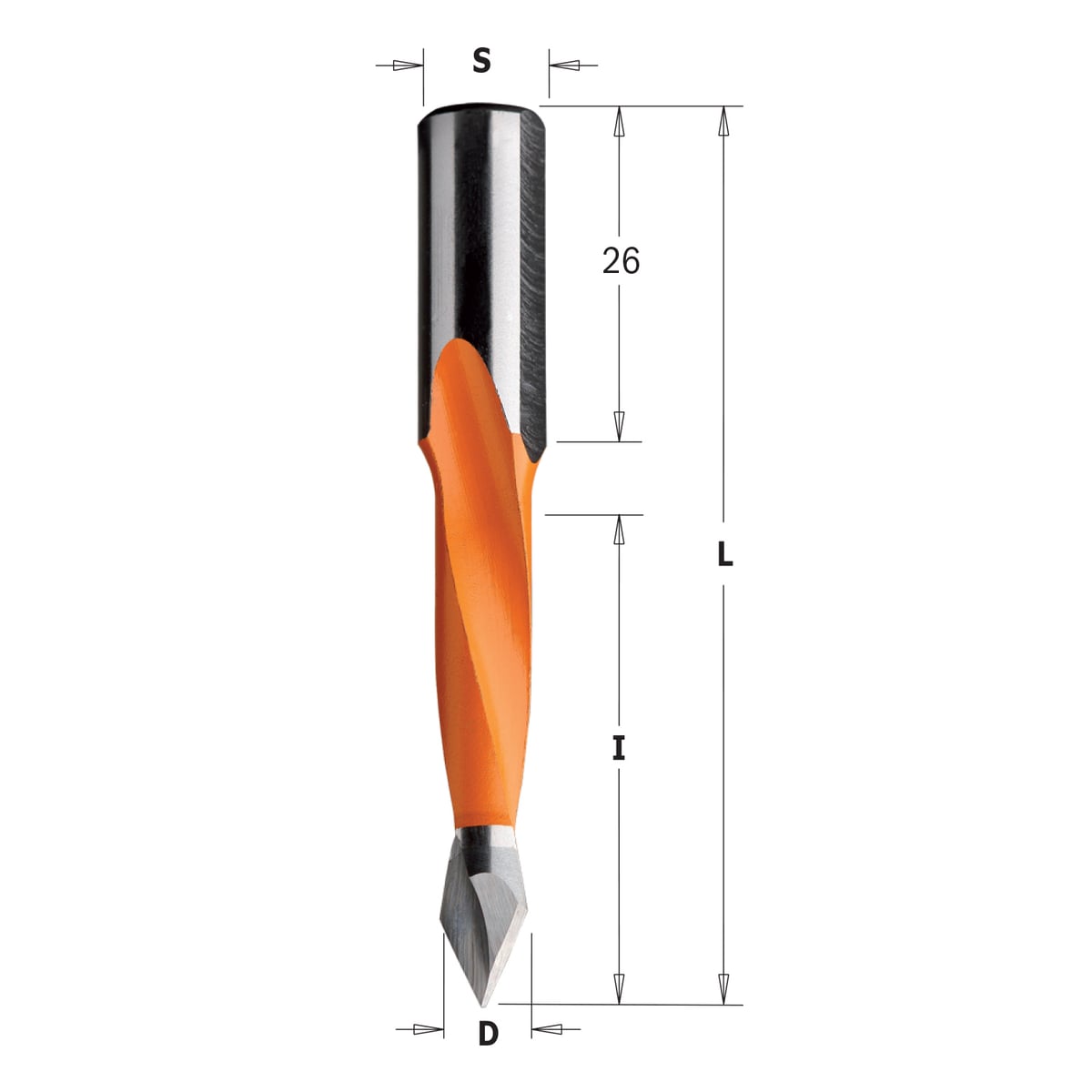 Spitse drevelboor, links