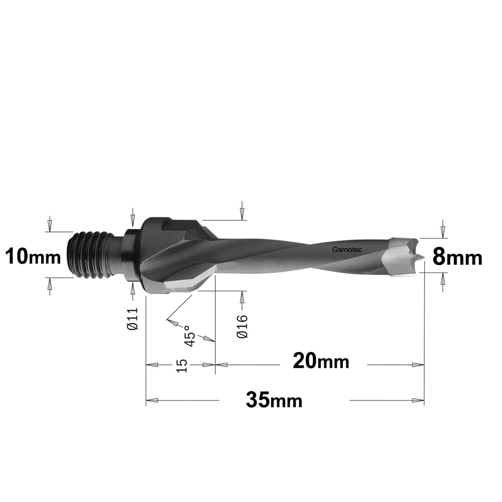 Drevelboor met verzinkfrees, met zitting 11x4 mm, links