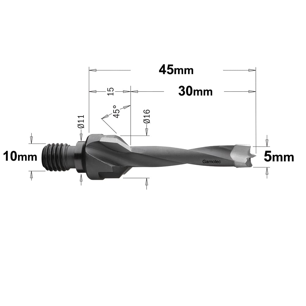 Drevelboor met verzinkfrees, met zitting 11x4 mm, rechts
