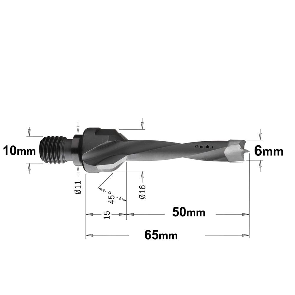 Drevelboor met verzinkfrees, met zitting 11x4 mm, links
