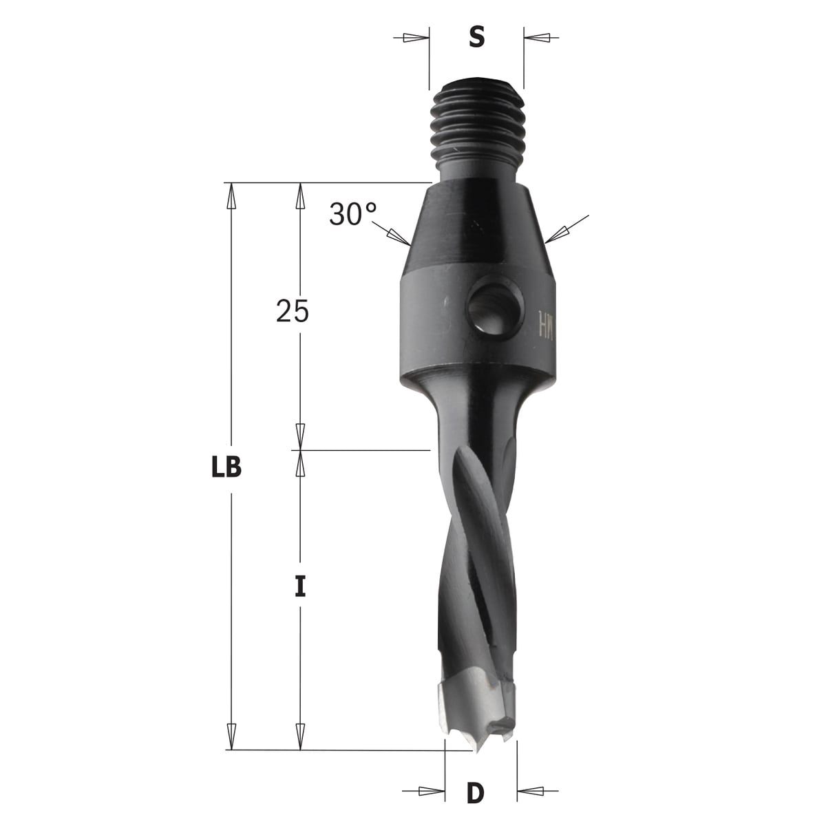 Drevelboor met centreerconus 30°, links