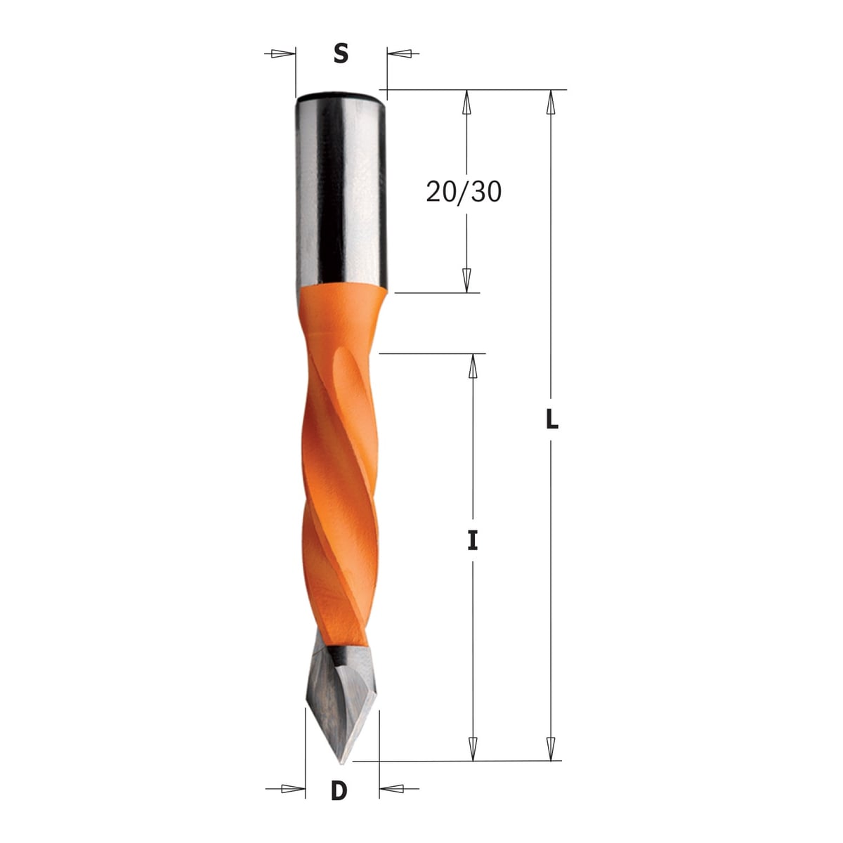 Spitse drevelboor, links