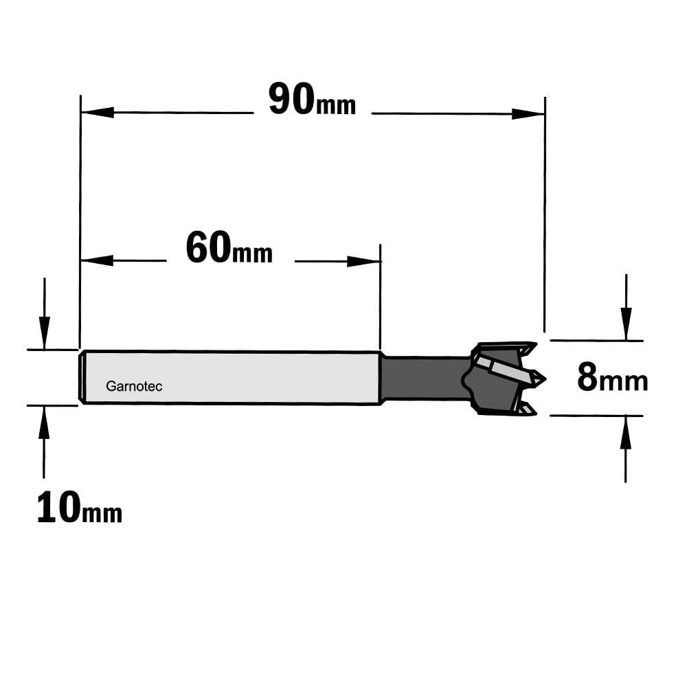 Cilinderkopboor D=8, rechts
