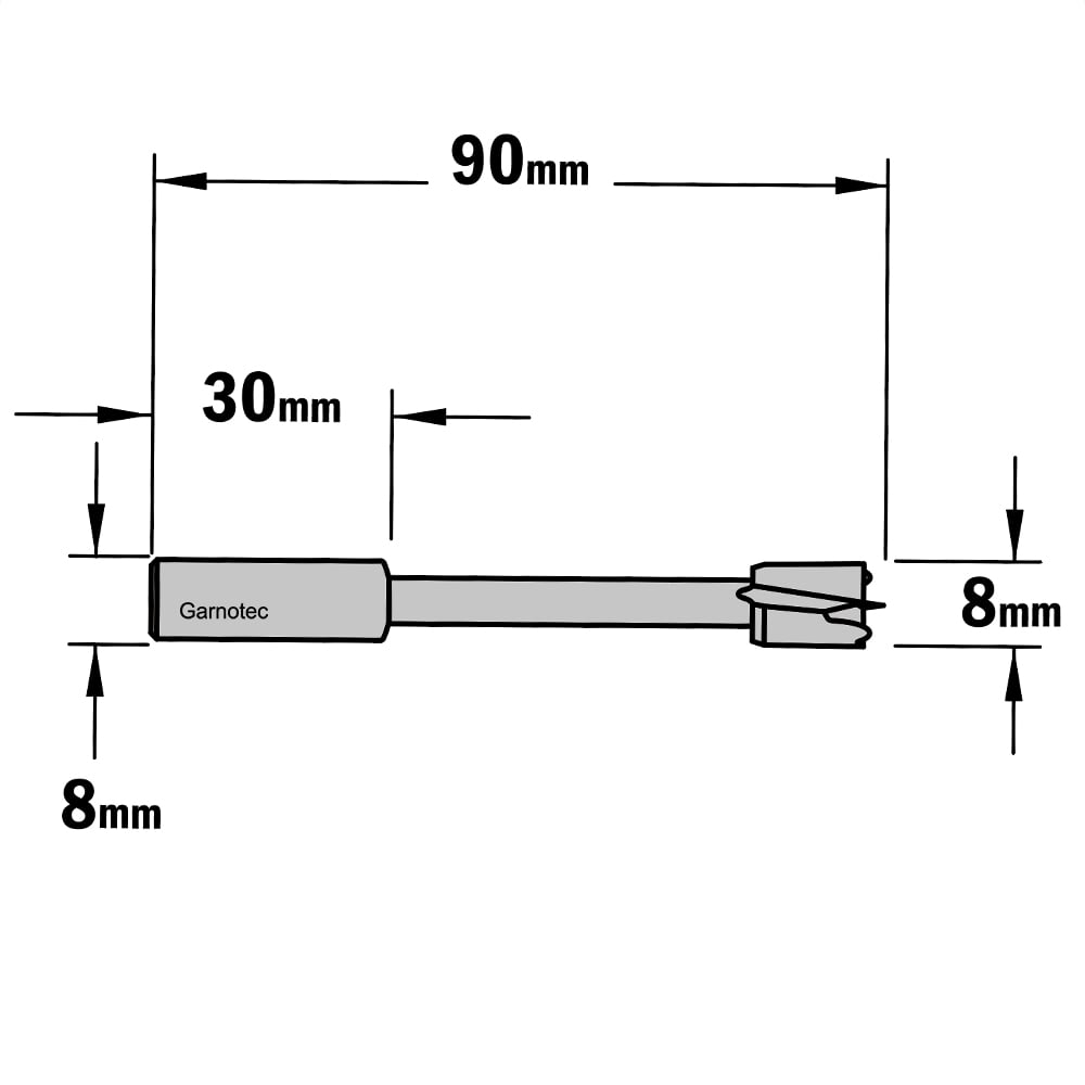 Cilinderkopboor D=8, rechts