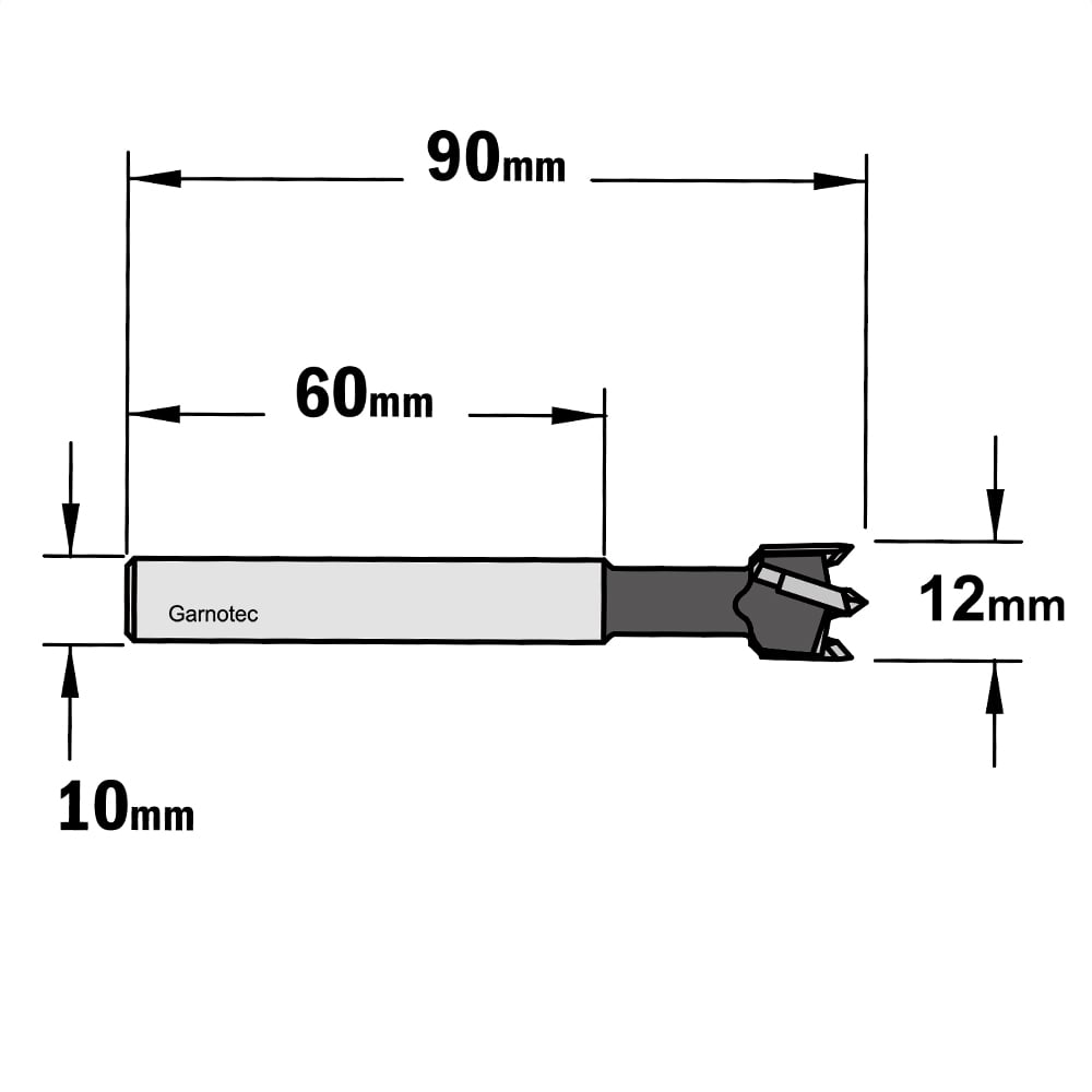 Cilinderkopboor D=12, rechts