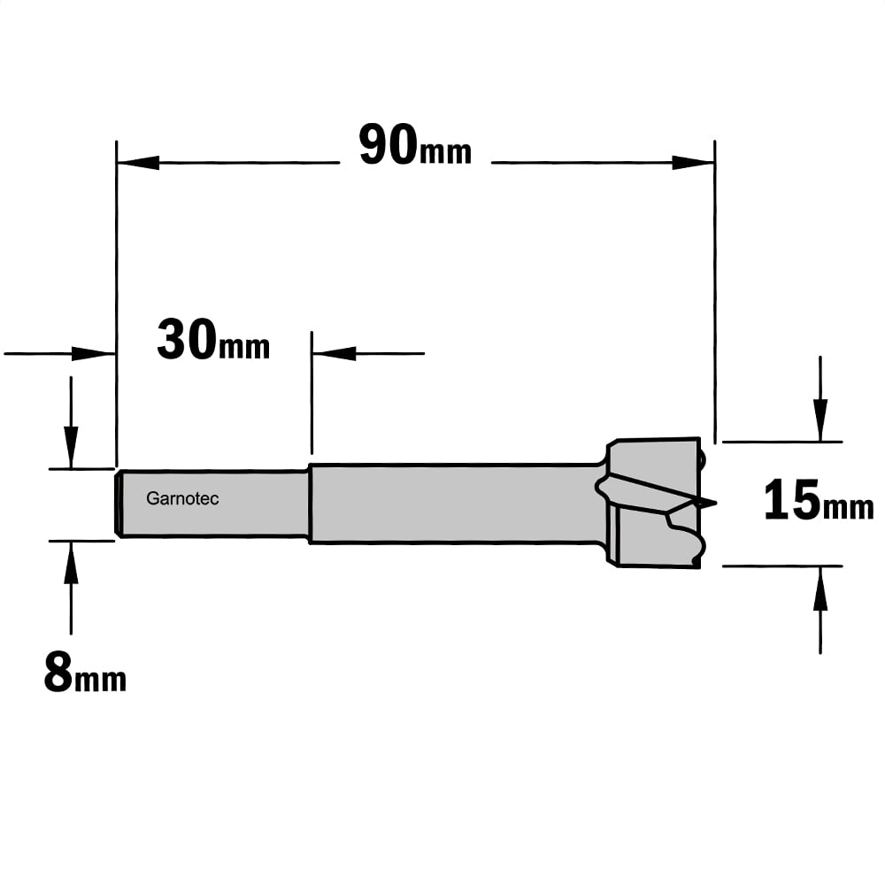 Cilinderkopboor D=15, rechts