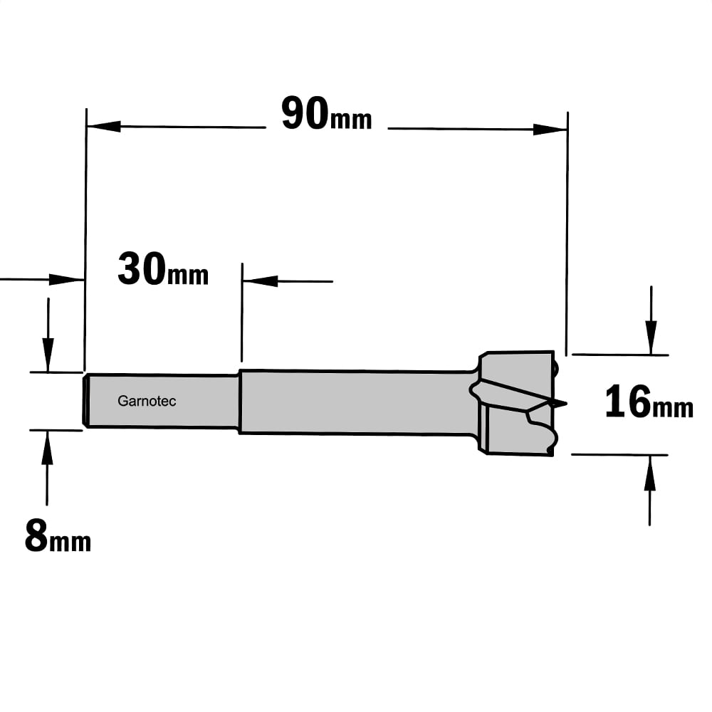 Cilinderkopboor D=16, rechts