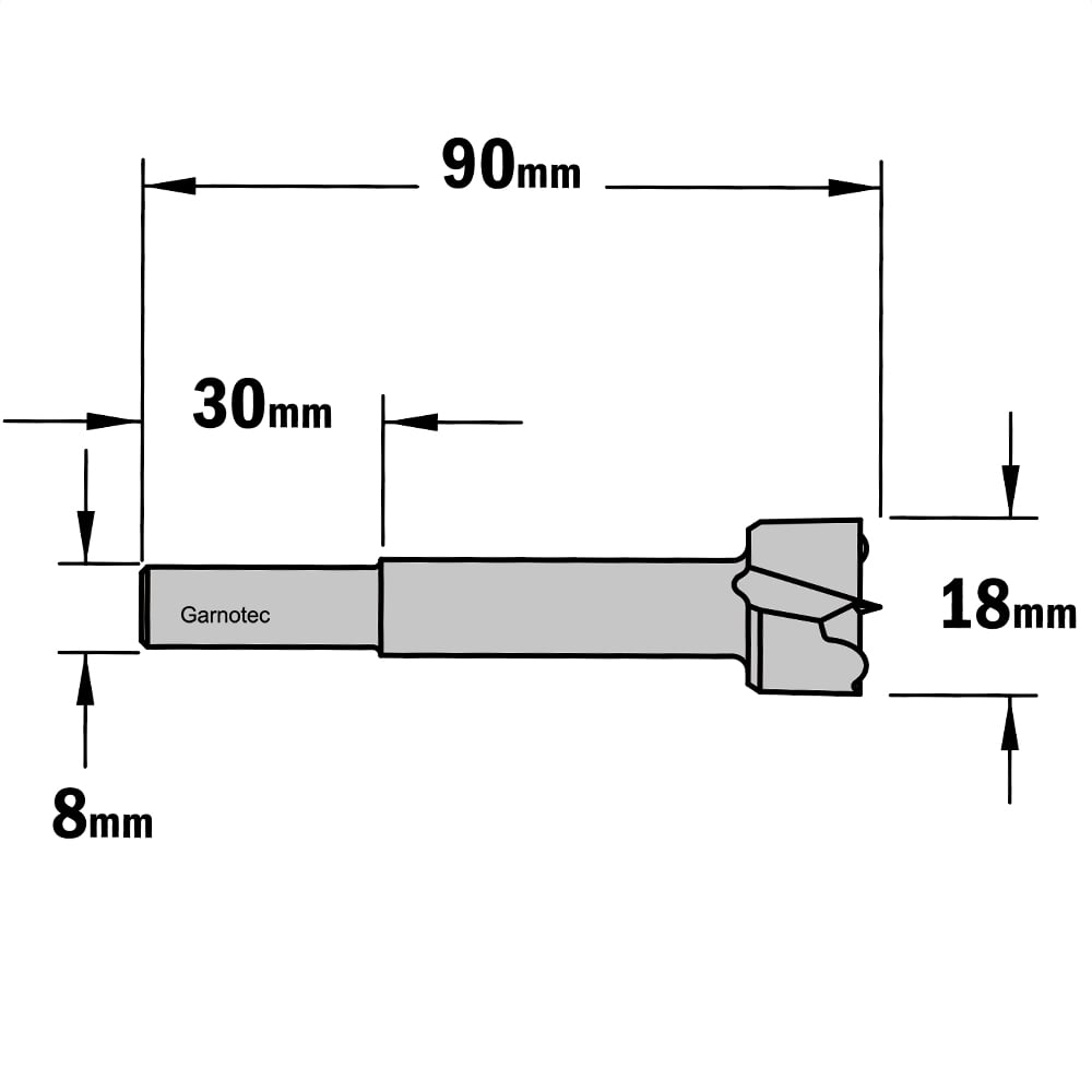 Cilinderkopboor D=18, rechts