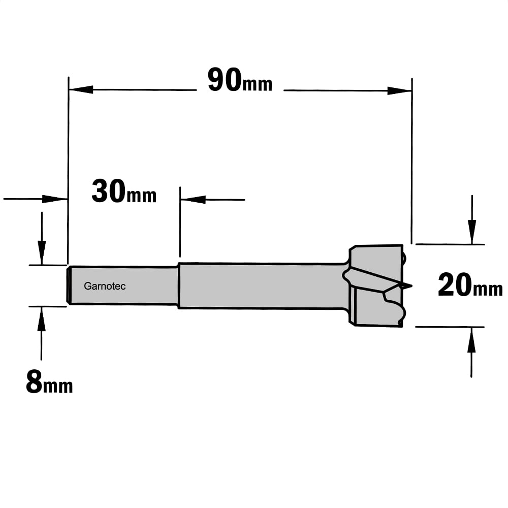 Cilinderkopboor D=20, rechts