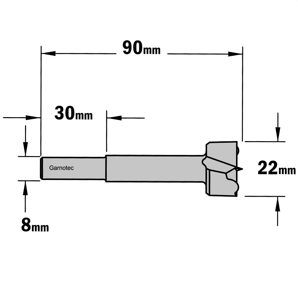 Cilinderkopboor D=22, rechts