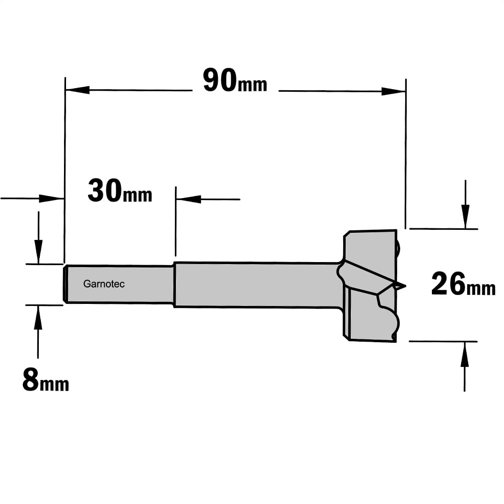 Cilinderkopboor D=26, rechts