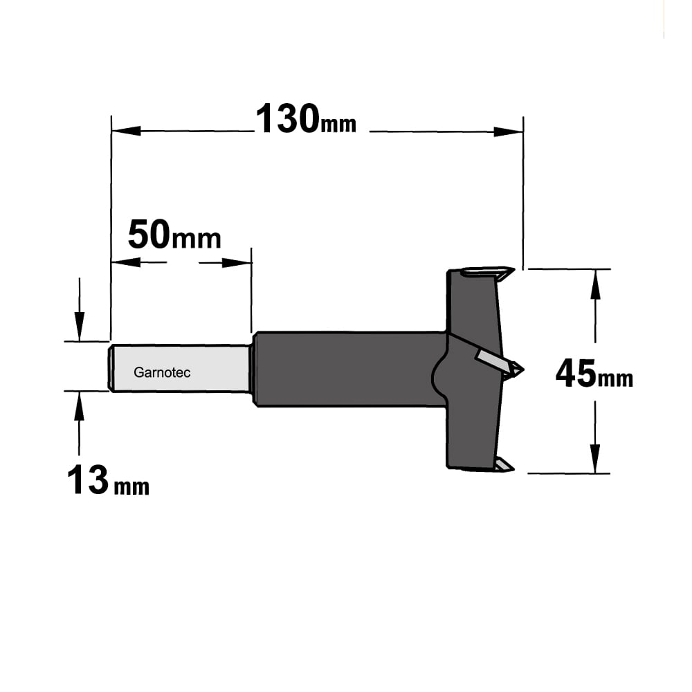 Cilinderkopboor D=45 met lange cilindrische schacht, rechts