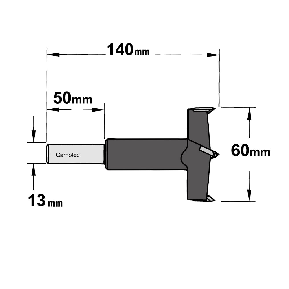 Cilinderkopboor D=60 met lange cilindrische schacht, rechts