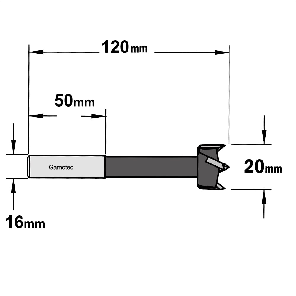 Cilinderkopboor D=20 met lange cilindrische schacht, rechts
