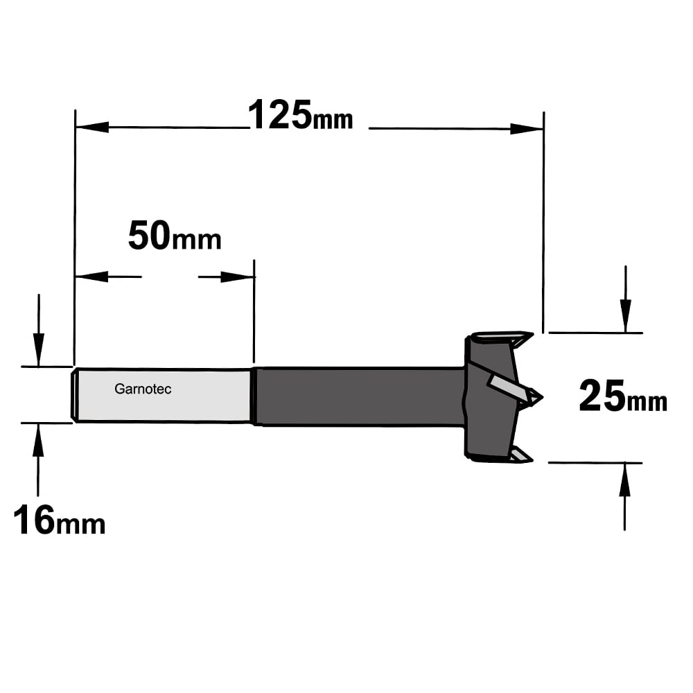 Cilinderkopboor D=25 met lange cilindrische schacht, rechts